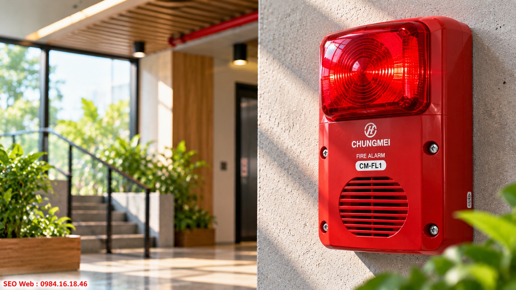 Thiết bị Chungmei cảnh báo đồng thời bằng tín hiệu nghe và nhìn CM-FL1 kết hợp còi và đèn giúp tăng khả năng nhận biết cháy