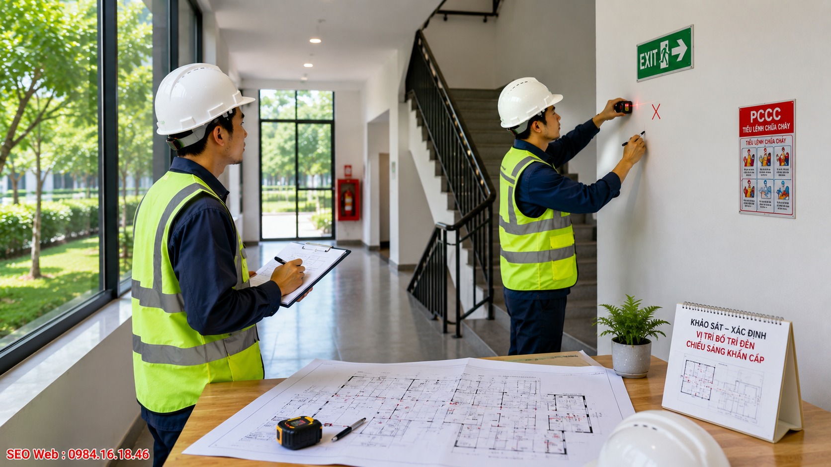 Đèn cần bố trí tại lối thoát hành lang và khu vực quan trọng