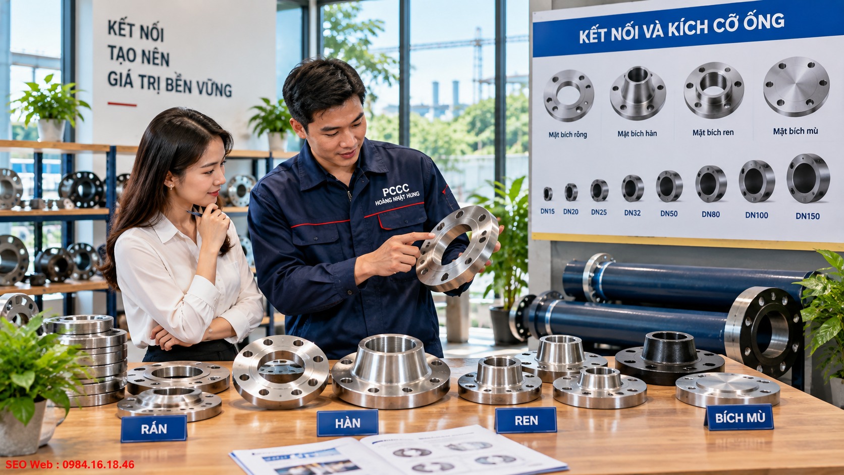 Chọn mặt bích đúng kiểu kết nối và đường kính đường ống Kích thước mặt bích cần tương thích chính xác với đường ống