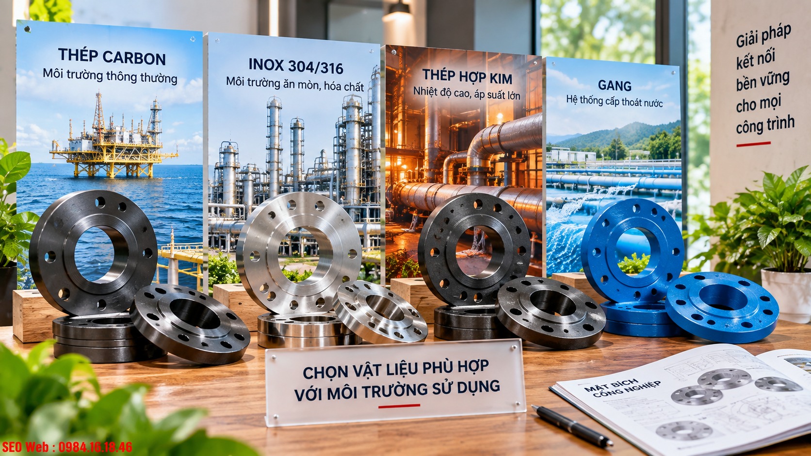 Lựa chọn vật liệu mặt bích dựa theo môi trường vận hành Vật liệu phù hợp giúp mặt bích bền hơn và hạn chế ăn mòn