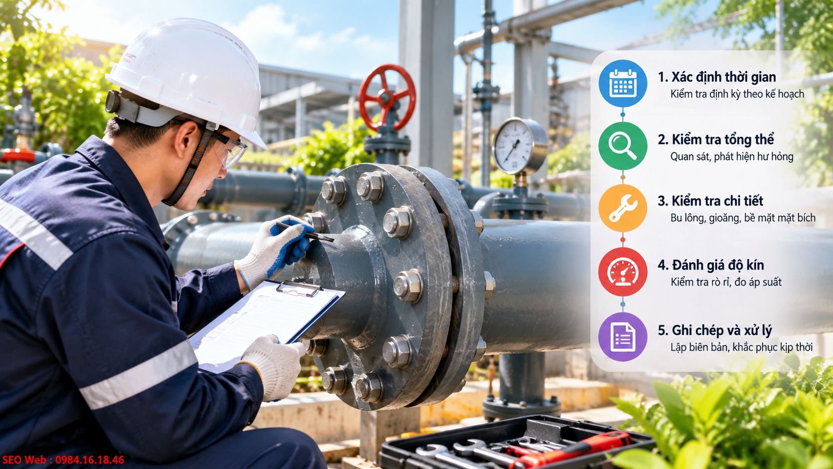 Thời gian và các bước kiểm tra mặt bích định kỳ Kiểm tra định kỳ giúp phát hiện sớm rò rỉ và hư hỏng