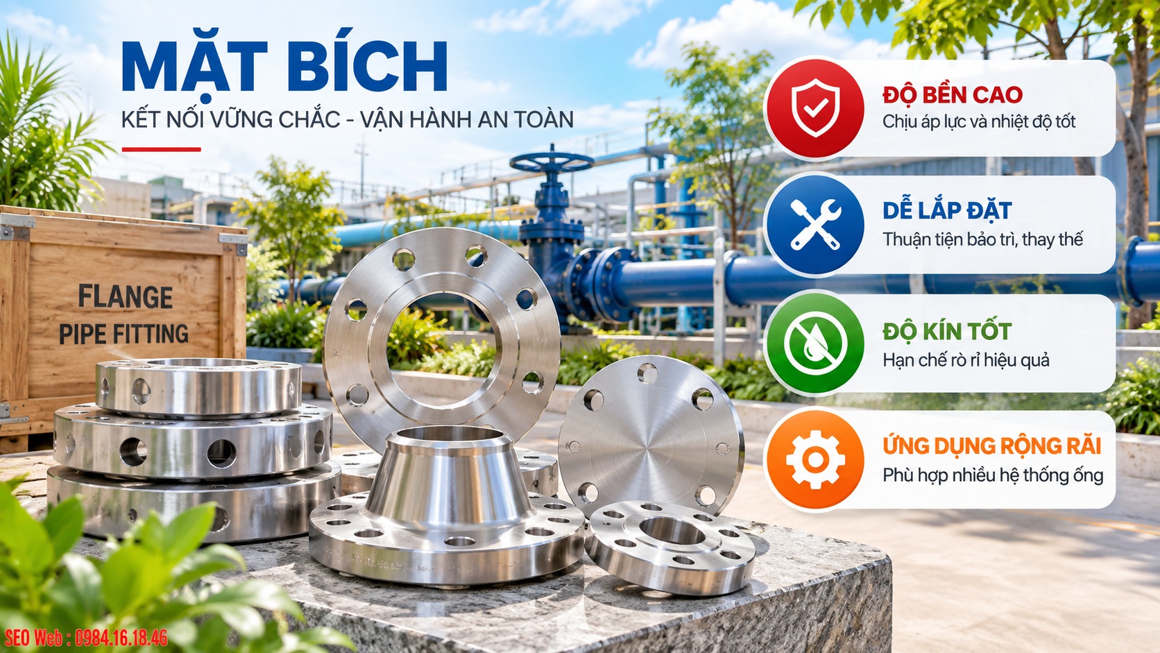 Lợi ích nổi bật khi sử dụng mặt bích cho đường ống Mặt bích thuận tiện lắp đặt, bảo trì và thay thế linh kiện