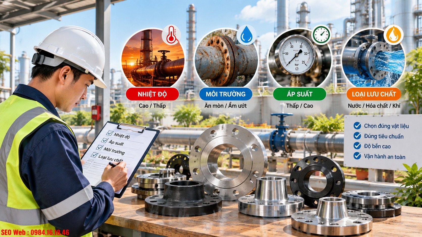 Đánh giá môi trường trước khi chọn mặt bích cho hệ thống Điều kiện vận hành ảnh hưởng trực tiếp đến lựa chọn mặt bích