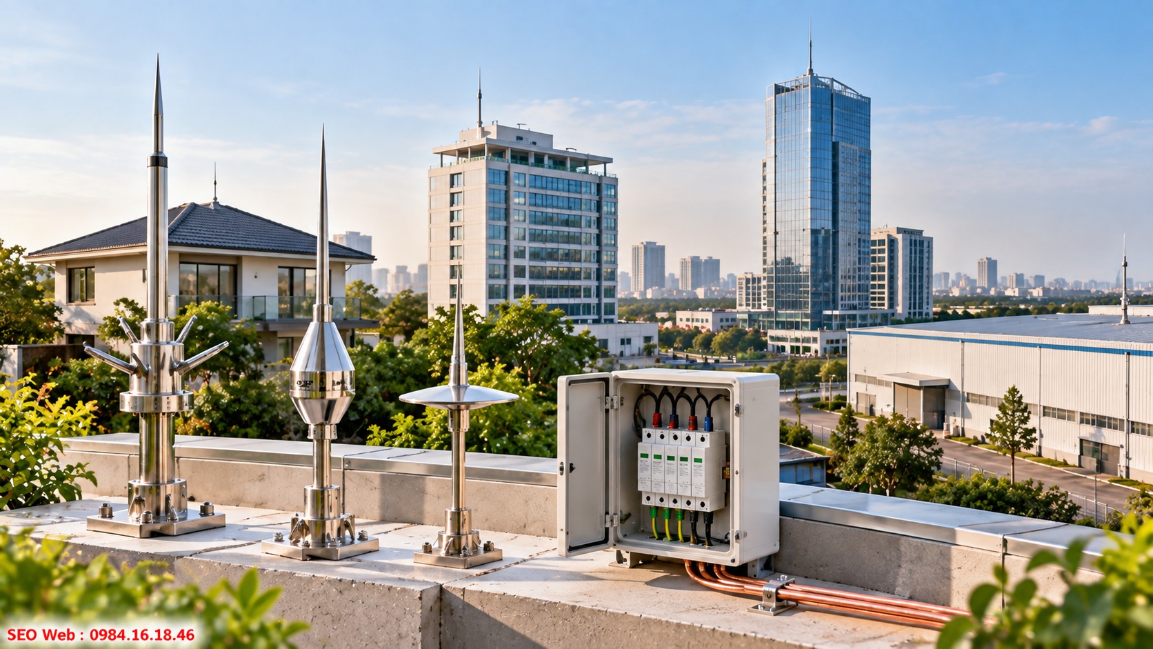Lựa chọn chống sét phù hợp nhà xưởng tòa nhà và công trình Diện tích và chiều cao quyết định phạm vi bảo vệ cần thiết