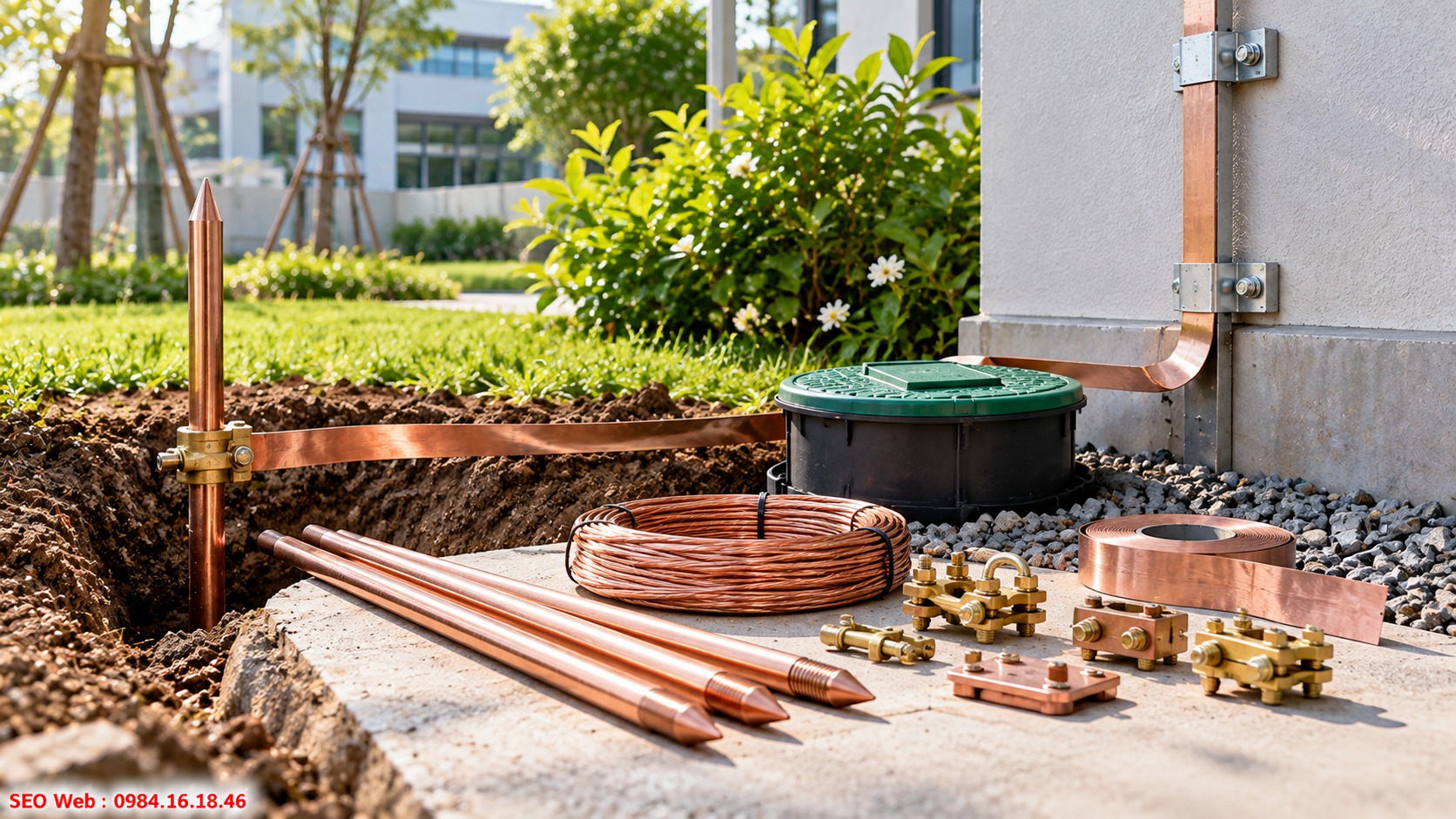 Phụ kiện tiếp địa hỗ trợ hoàn thiện hệ thống chống sét công trình Tiếp địa giúp phân tán dòng sét xuống đất nhanh chóng an toàn