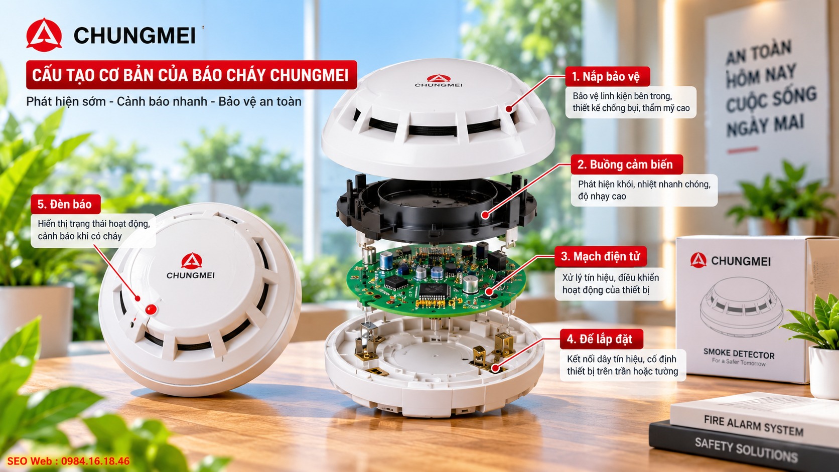 Hệ thống Chungmei gồm trung tâm, đầu báo và thiết bị cảnh báo