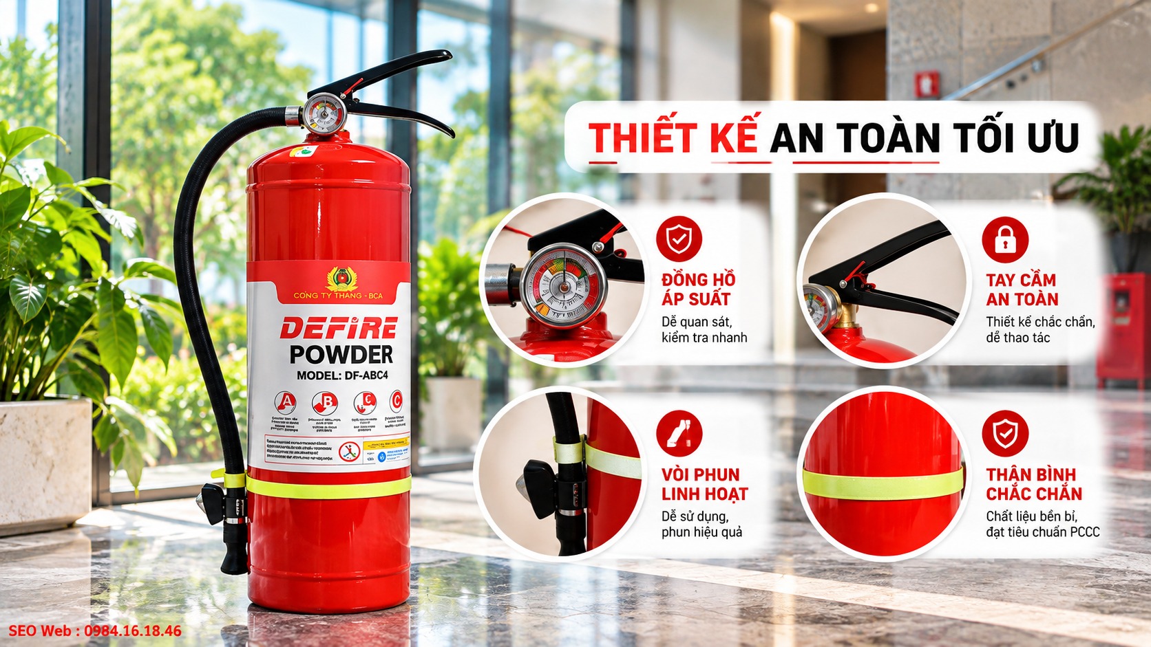 Van khóa chắc chắn và tay cầm thuận tiện giúp vận hành an toàn