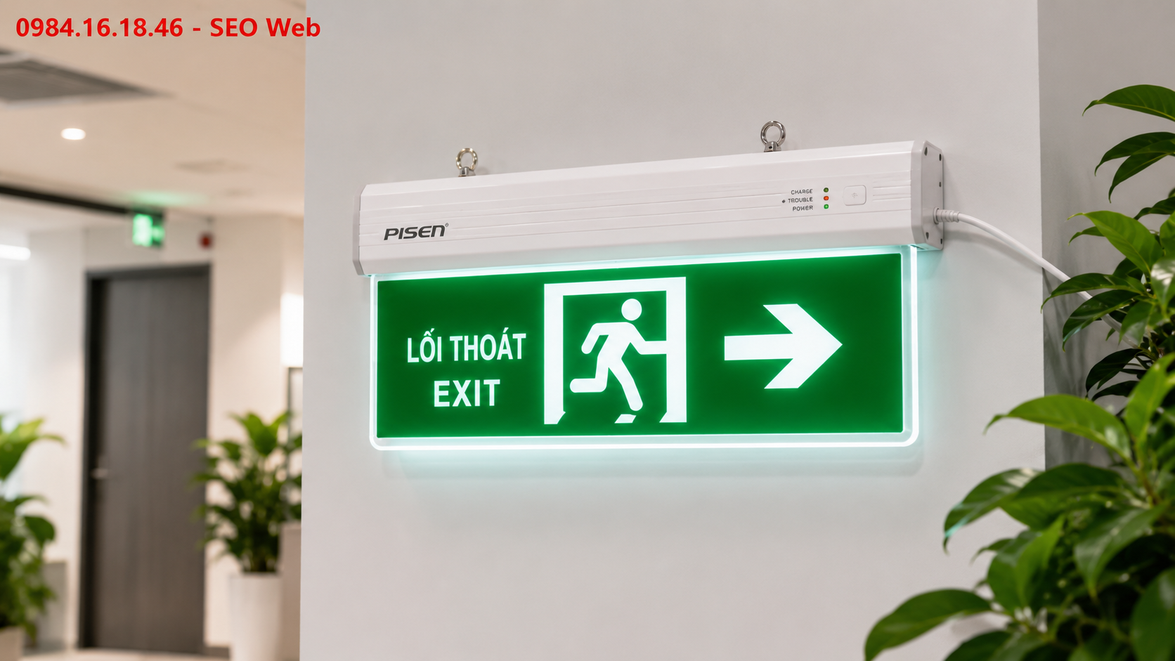 Đèn exit Pisen chính hãng nhỏ gọn dễ lắp đặt