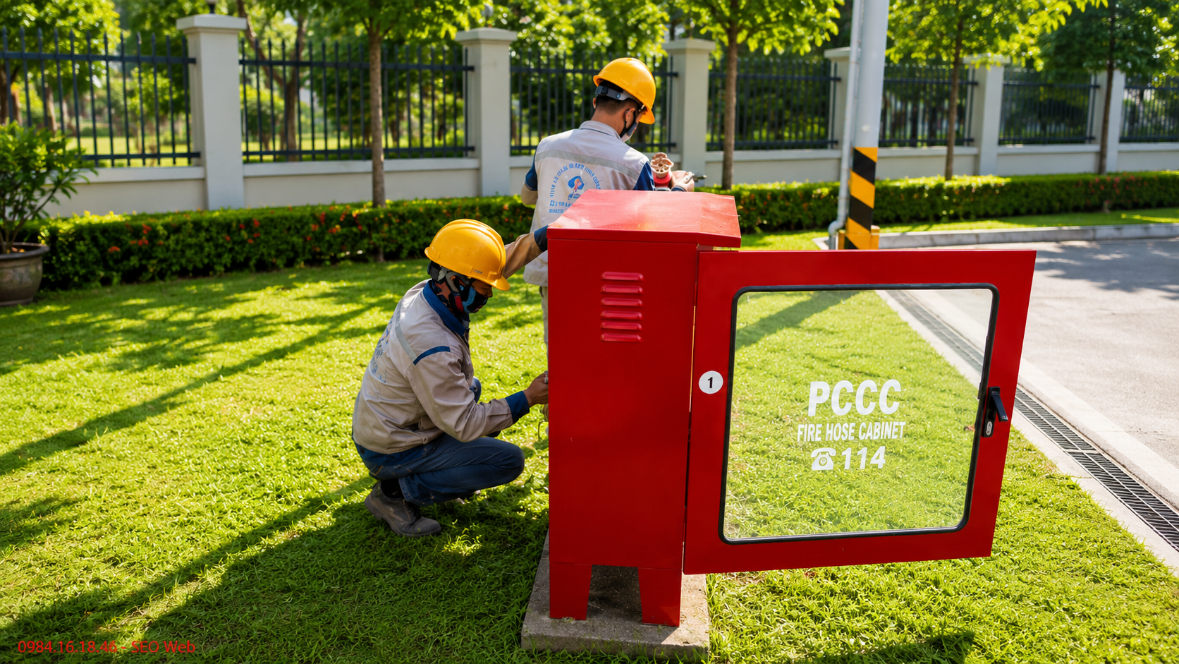 Nhân viên kỹ thuật tiến hành kiểm tra định kỳ hệ thống tủ phòng cháy chữa