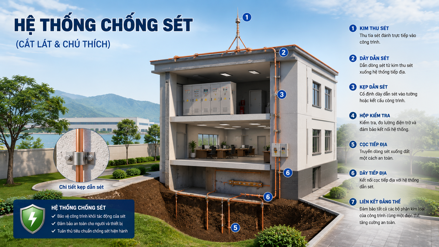 Cơ chế truyền dòng sét giữ vai trò quan trọng bảo vệ công trình khỏi rủi ro
