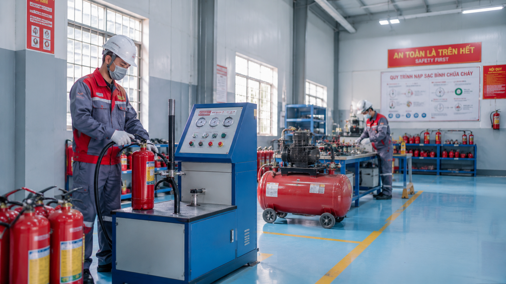 Xả bỏ lượng chất chữa cháy còn lại trong bình