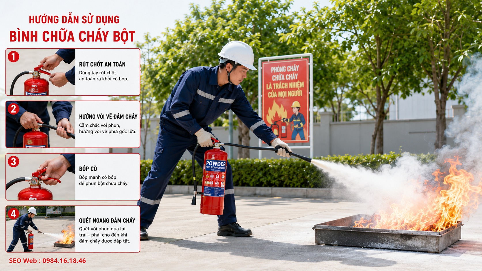 Hướng dẫn sử dụng bình chữa cháy bột đúng quy trình an toàn