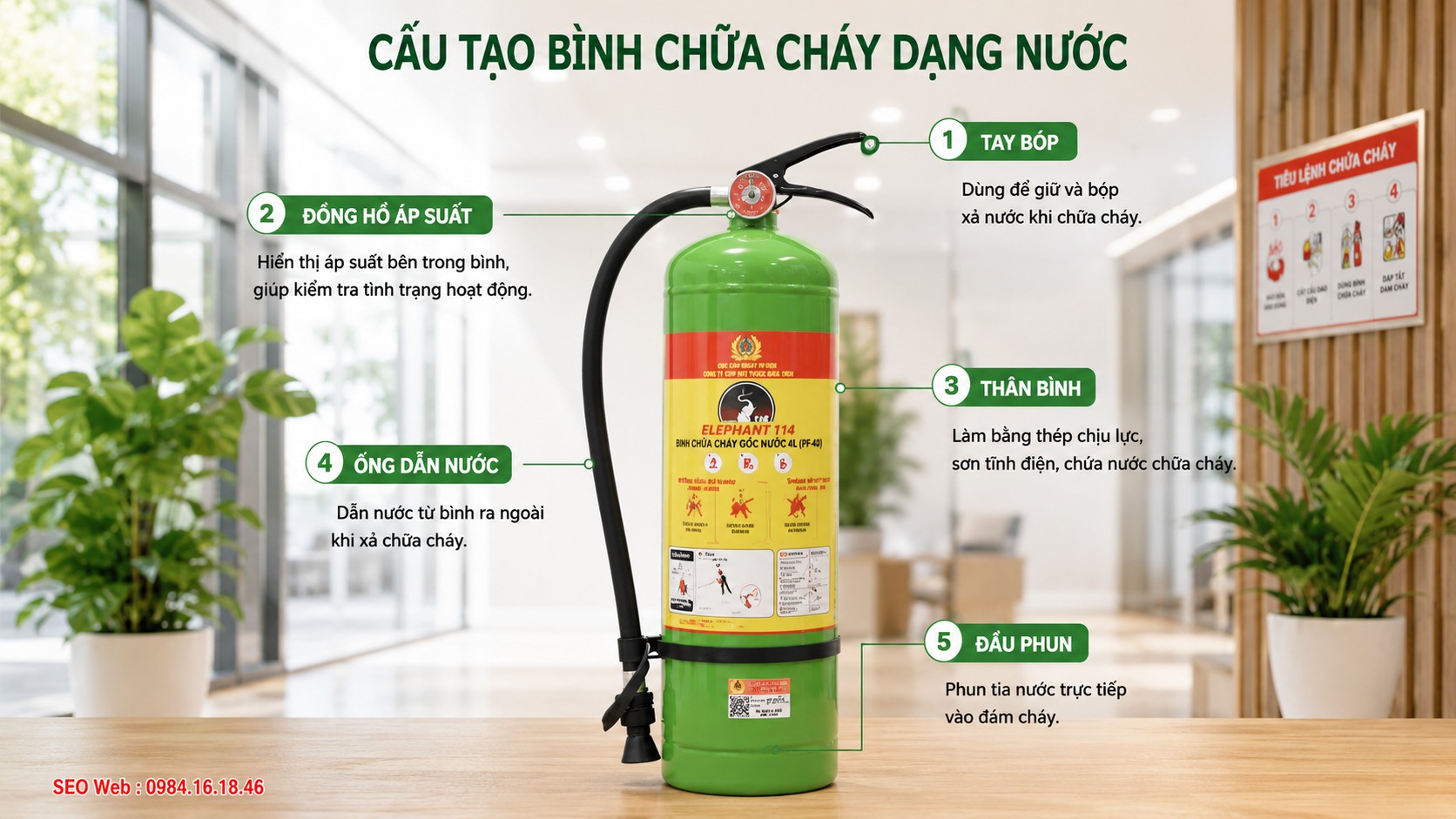 Cấu tạo cơ bản của bình chữa cháy dạng nước tiêu chuẩn