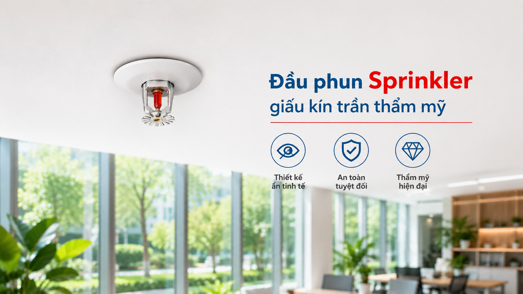 Đầu phun Sprinkler âm trần kết hợp an toàn và tính thẩm mỹ