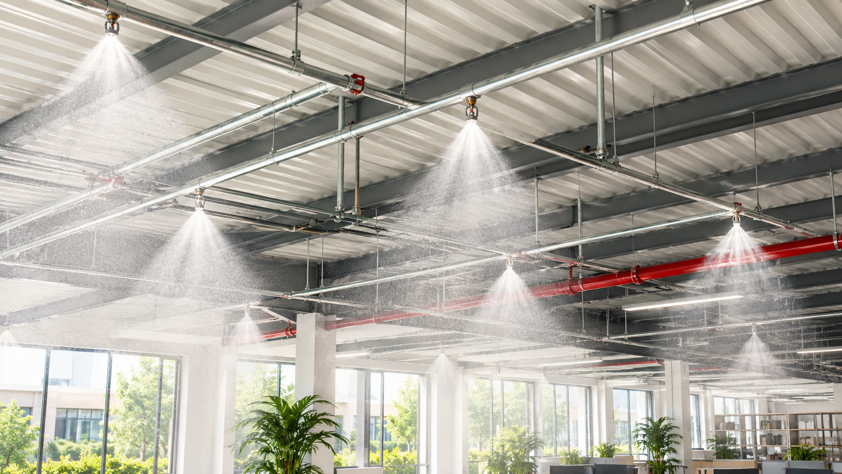 Đầu phun Sprinkler lắp đặt tại nhà xưởng công nghiệp hiện đại