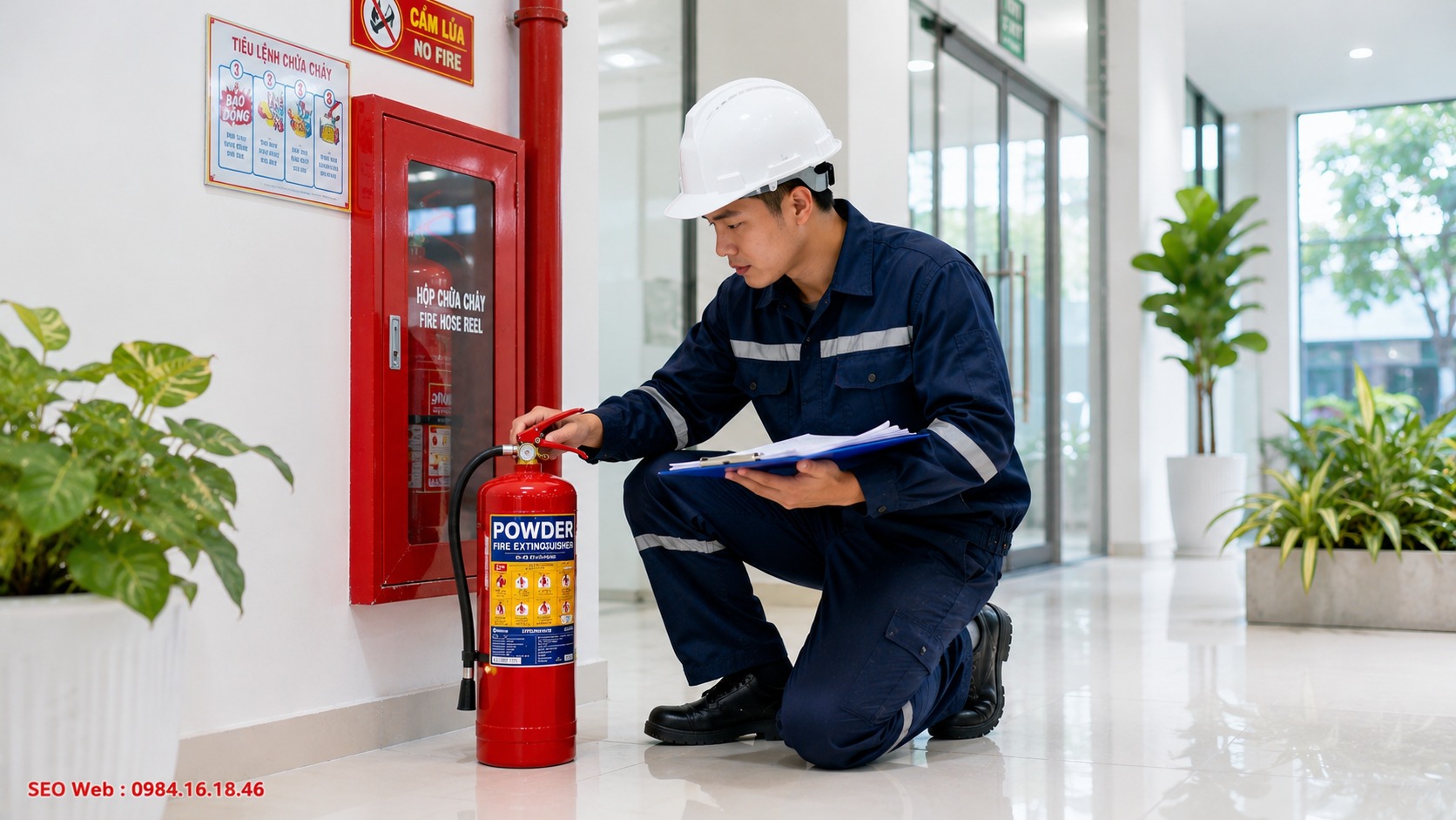 Kiểm tra bình chữa cháy bột trước khi đưa vào sử dụng