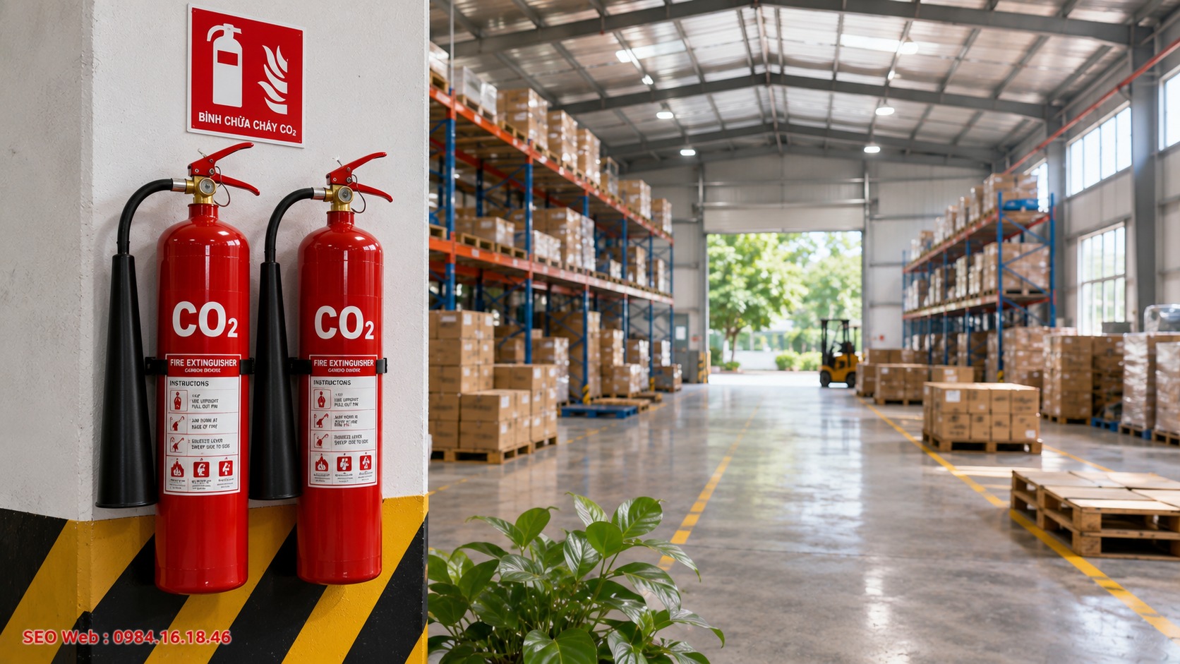 Bình chữa cháy CO2 sử dụng trong nhà xưởng và kho bãi