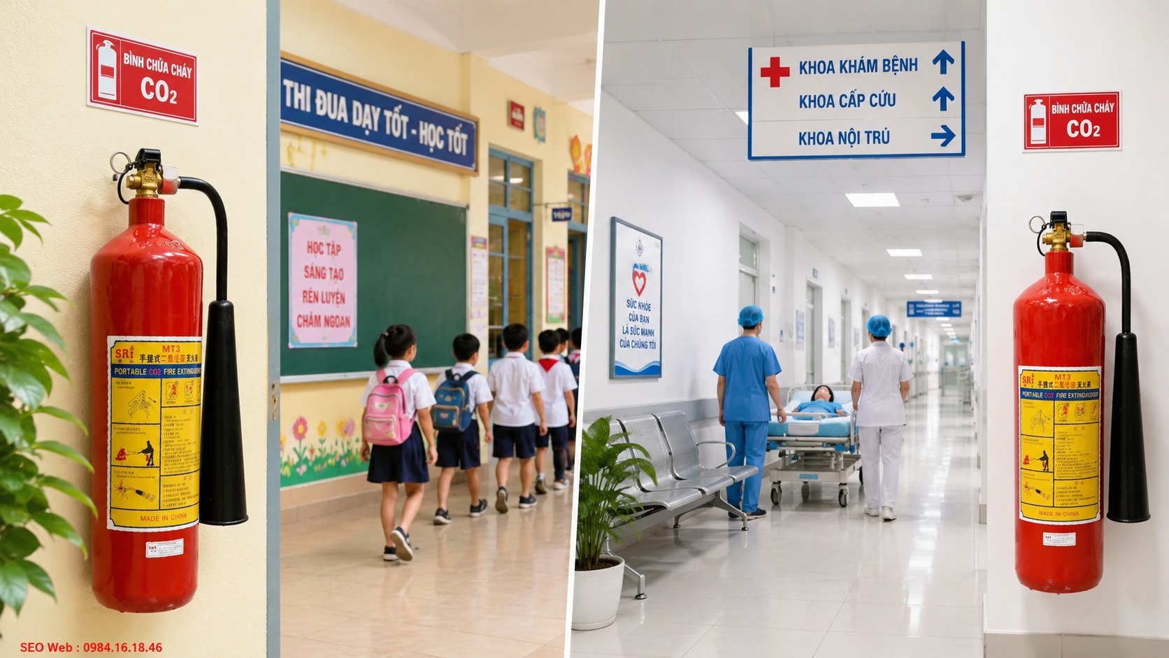 Bình chữa cháy CO2 sử dụng tại trường học và bệnh viện