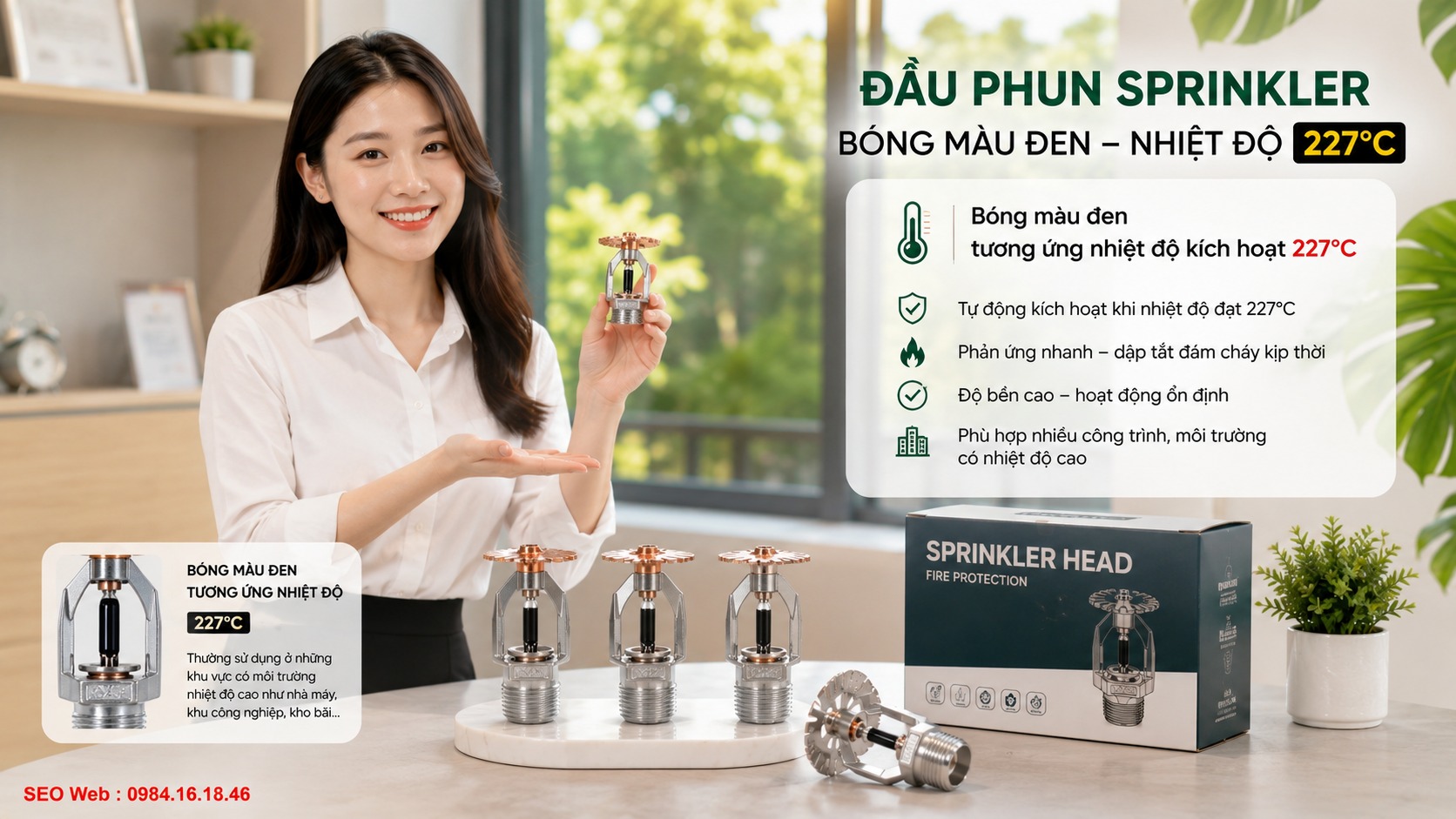 Nhận biết bóng đen 260°C dùng cho môi trường nhiệt cao Bóng thủy tinh màu đen trên đầu phun Sprinkler kích hoạt khoảng 260°C