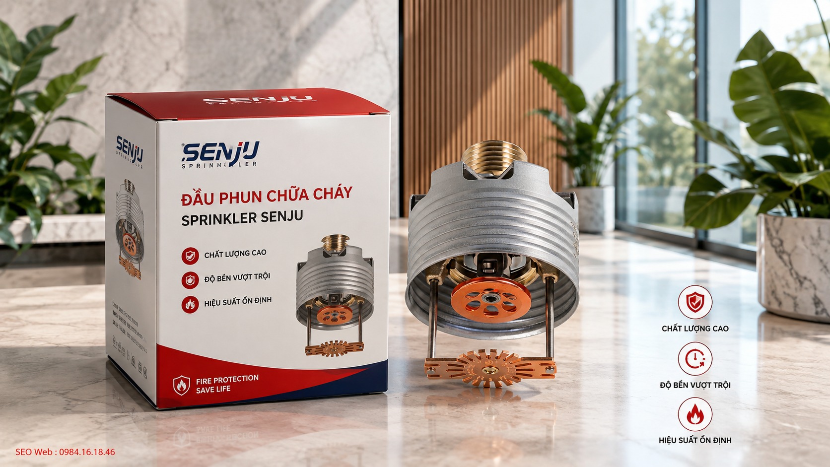 Nguyên lý cảm nhiệt giúp sprinkler Senju kích hoạt đúng ngưỡng thiết kế Cơ chế cảm nhiệt đầu phun sprinkler Senju hỗ trợ kích hoạt tự động khi nhiệt tăng