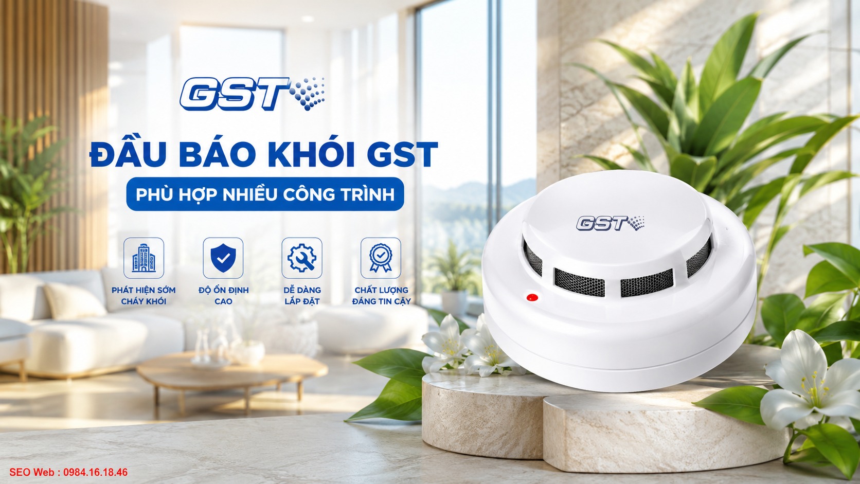 Đầu báo GST linh hoạt cho hệ thống cảnh báo nhiều công trình Đầu báo khói GST phù hợp nhiều loại công trình khác nhau