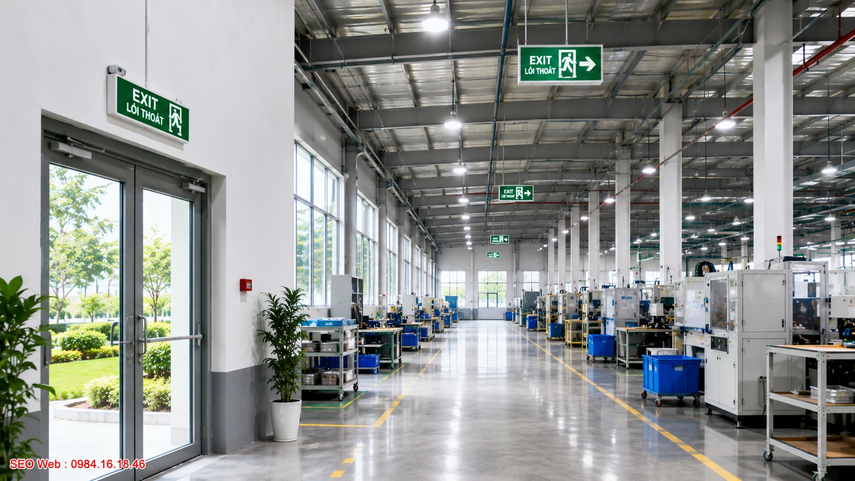 Lựa chọn đèn exit đáp ứng điều kiện vận hành nhà xưởng Chọn đèn exit phù hợp môi trường nhà xưởng