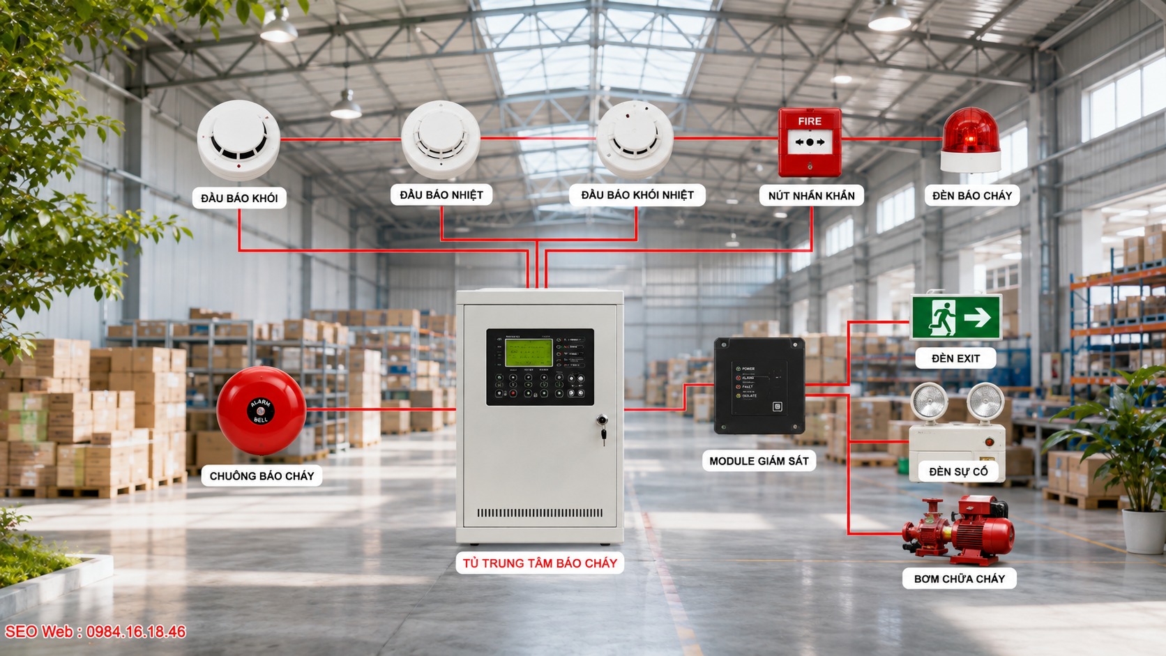 Kết nối đồng bộ các thiết bị trong hệ thống báo cháy nhà xưởng