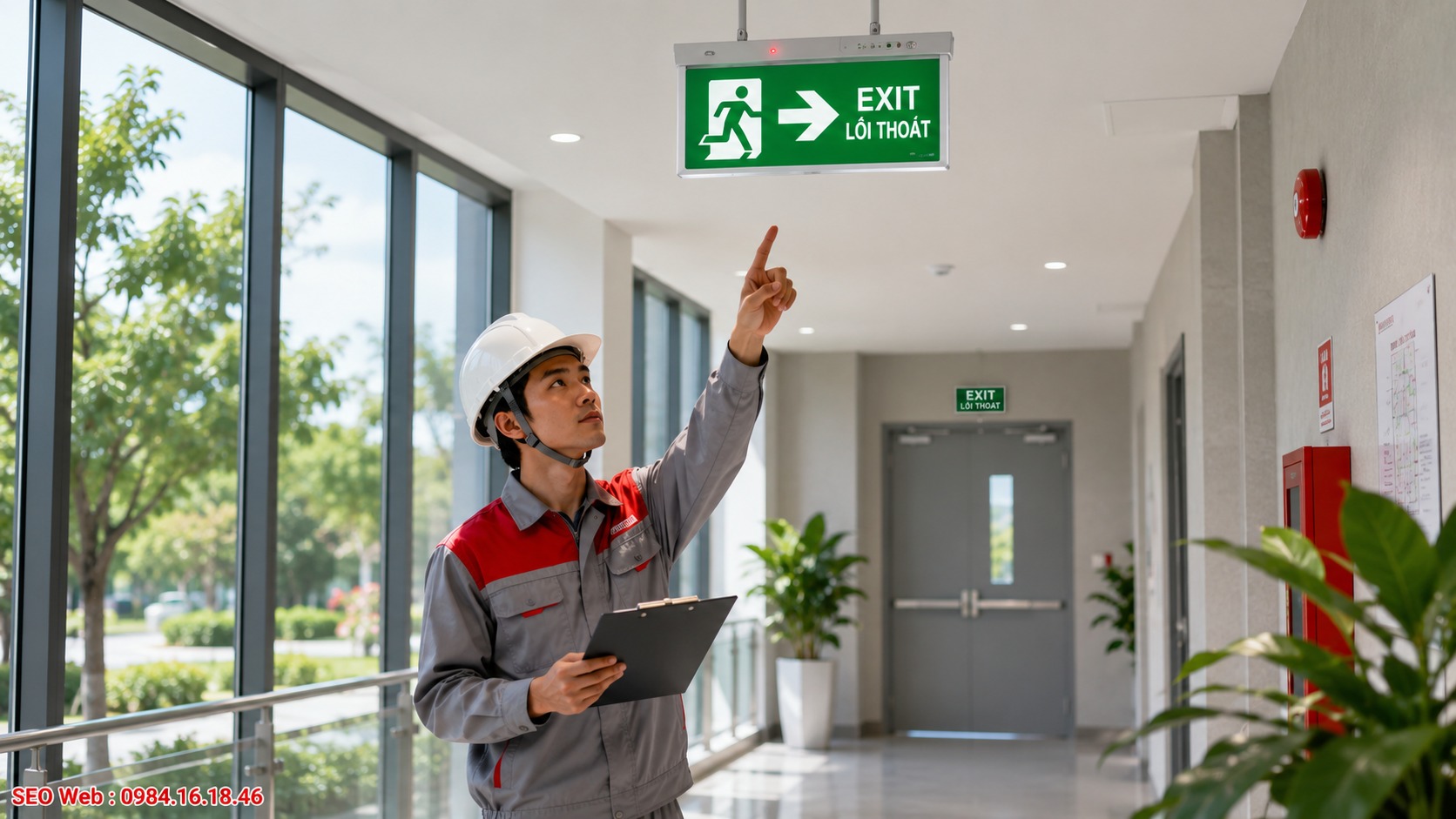 Cách kiểm tra nguồn pin và ánh sáng đèn exit sau lắp Kiểm tra đèn exit sau khi hoàn thành lắp đặt