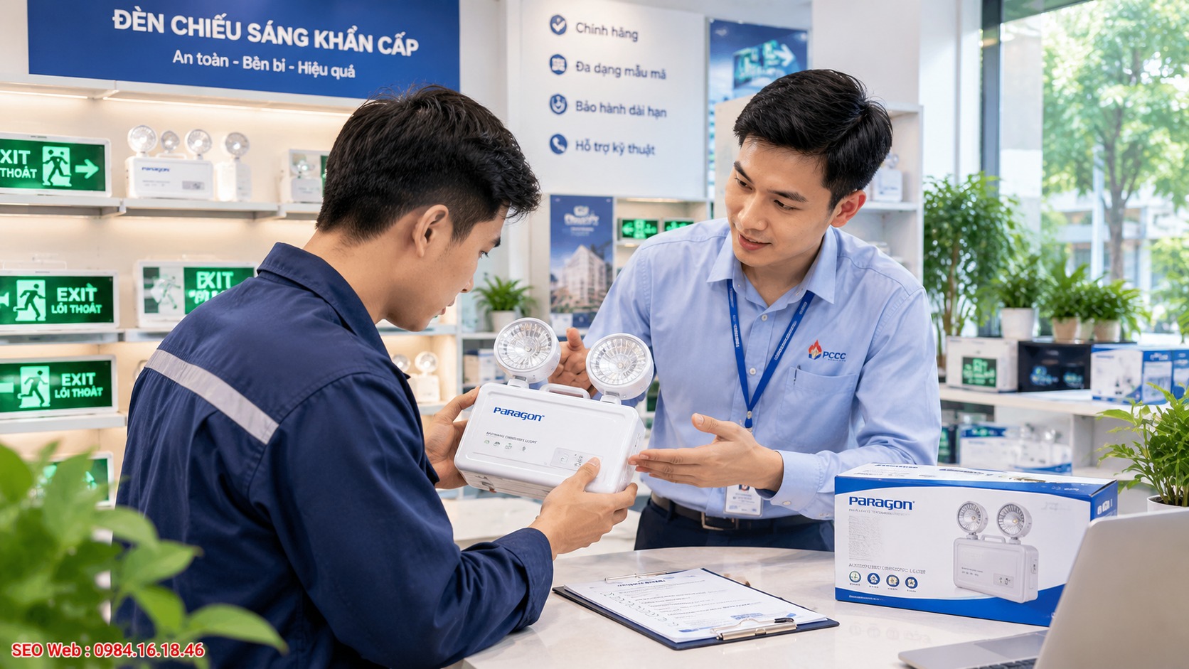 Kiểm tra tem nhãn và thông tin thiết bị trước khi mua Kiểm tra nguồn gốc đèn chiếu sáng khẩn cấp trước khi mua
