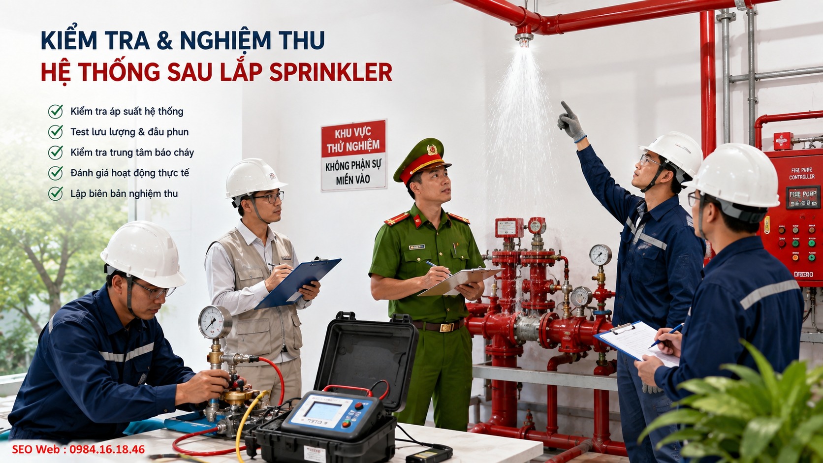 Rà soát tình trạng đầu phun trước khi nghiệm thu Kiểm tra vị trí và trạng thái đầu phun Sprinkler sau thi công theo bản vẽ thiết kế