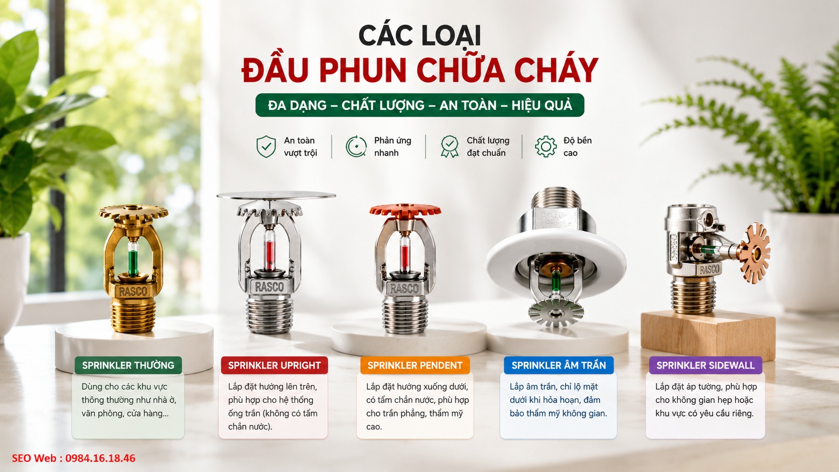 Lưu ý nhận diện màu bóng trước khi thay đầu phun Sprinkler Đối chiếu màu bóng và nhiệt độ khi thay thế đầu phun Sprinkler