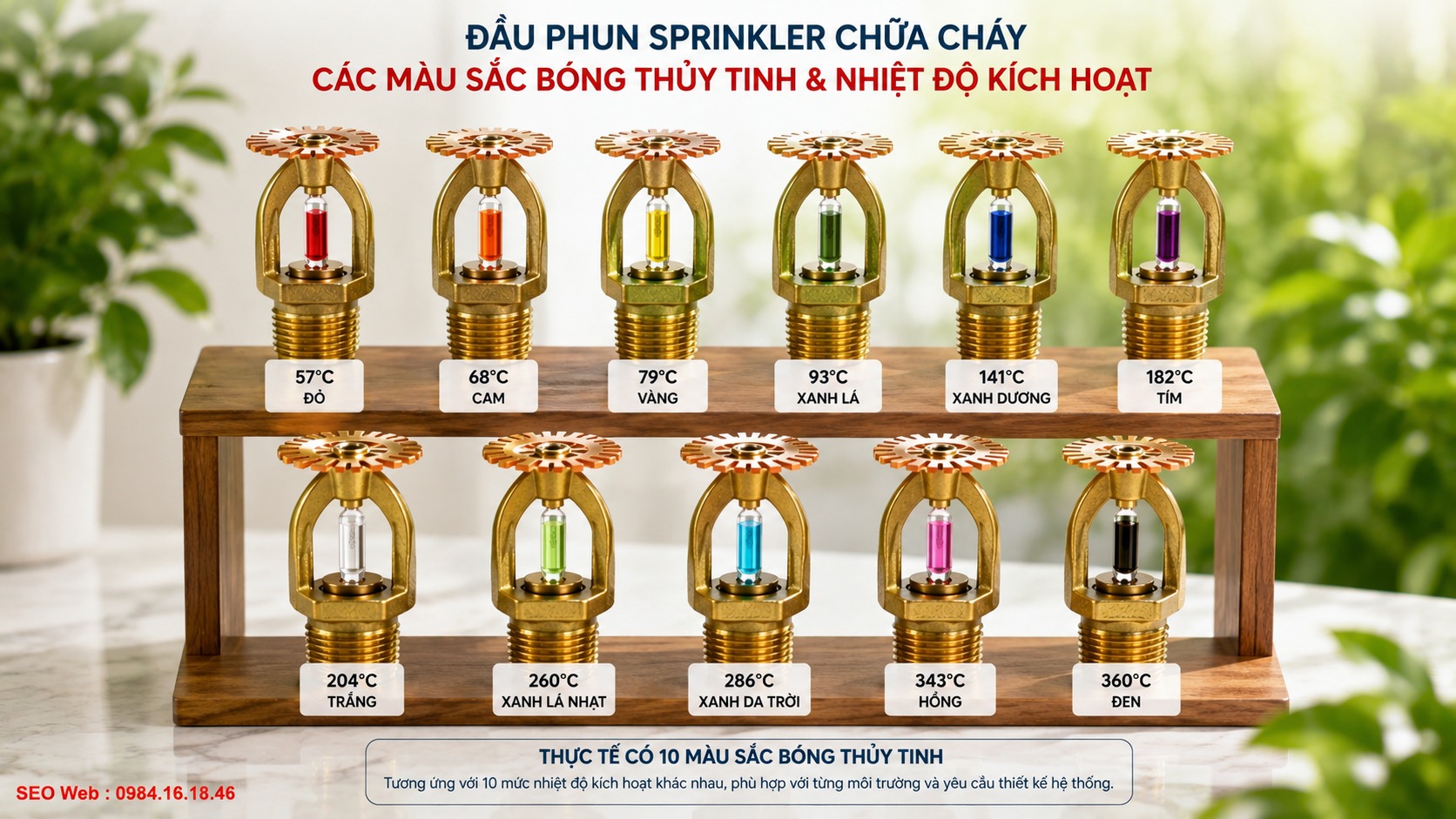 Ý nghĩa hệ thống màu trên bóng thủy tinh đầu phun Sprinkler Các màu bóng thủy tinh Sprinkler biểu thị những ngưỡng nhiệt kích hoạt khác nhau