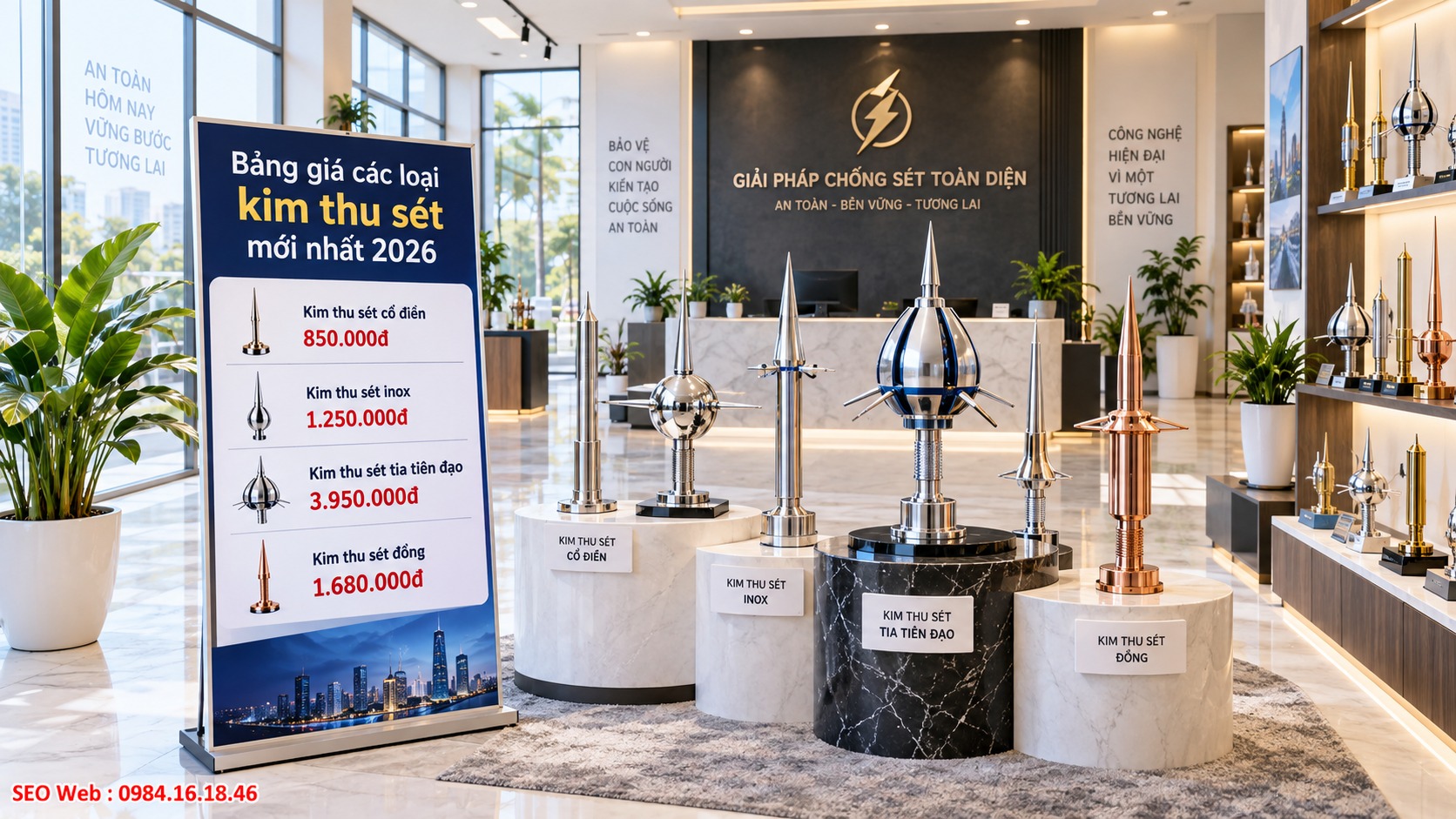 Bảng giá kim thu sét năm 2026 theo bán kính vật liệu và xuất xứ