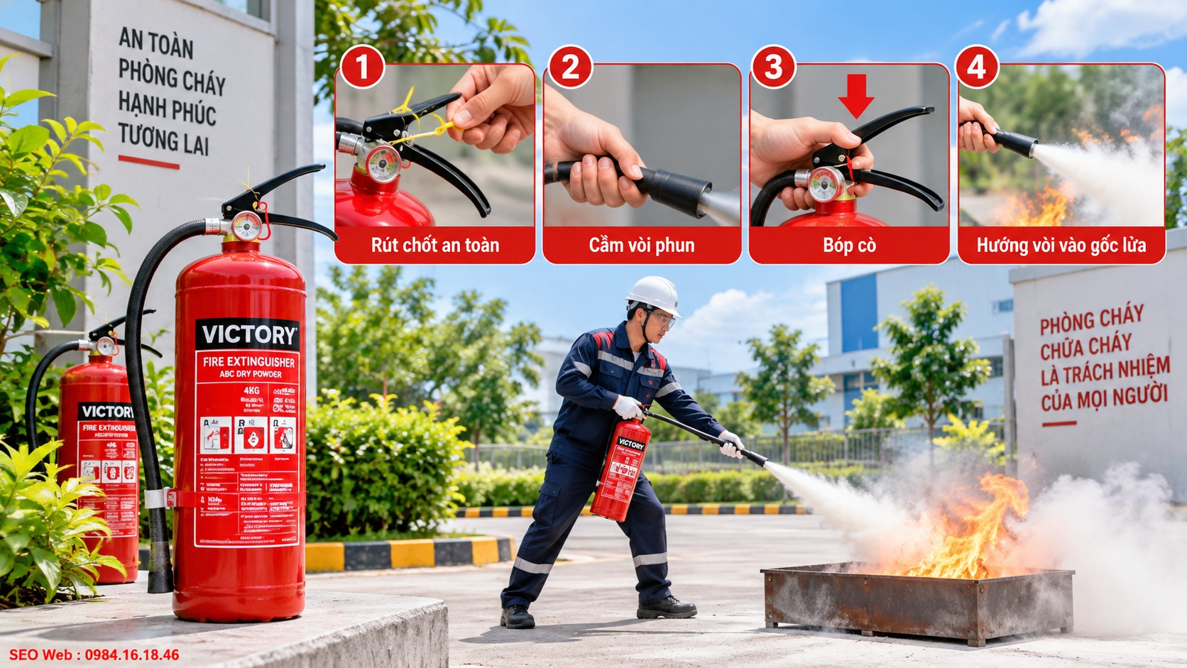 Thao tác đúng trình tự giúp chất chữa cháy bao phủ vùng cháy