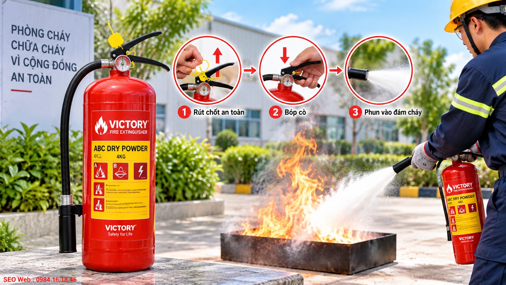 Áp suất bên trong giúp chất chữa cháy phun mạnh vào gốc lửa