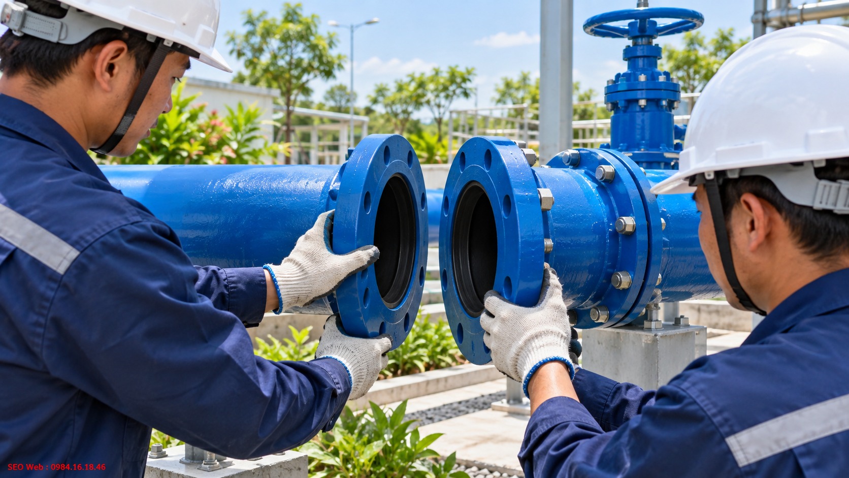 Căn chỉnh hai mặt bích đồng tâm trước khi lắp gioăng và siết bu lông