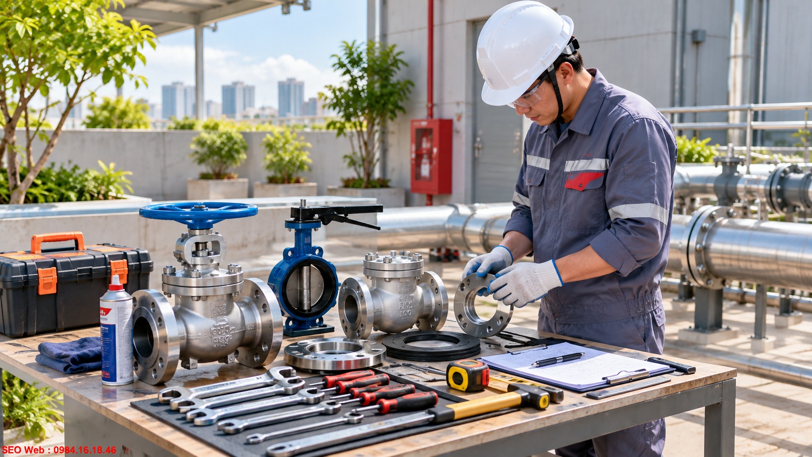 Chuẩn bị thiết bị hỗ trợ và khu vực thi công van công nghiệp Chuẩn bị dụng cụ và điều kiện cần thiết để lắp đặt van công nghiệp