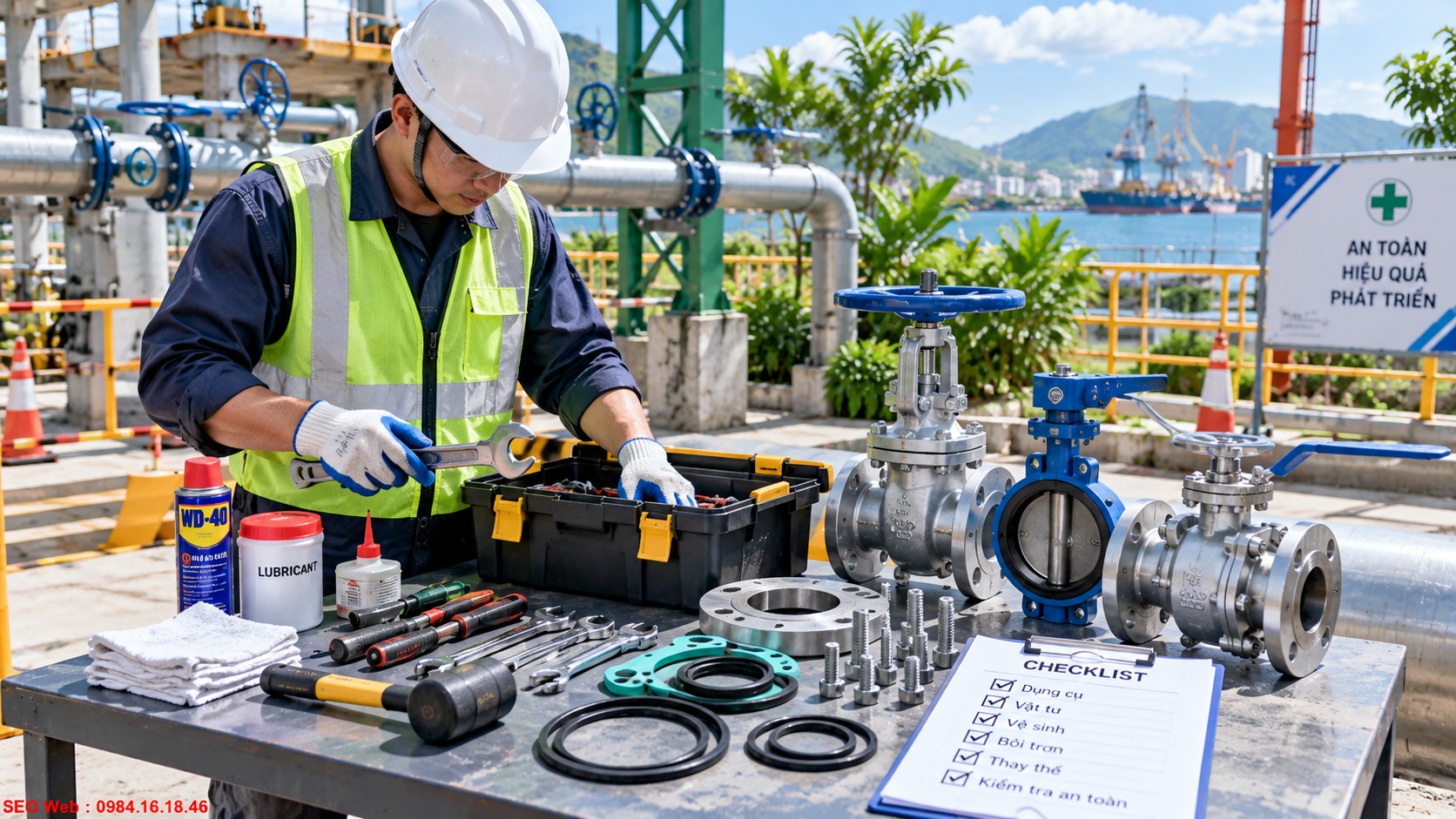 Dụng cụ cần thiết khi tiến hành bảo dưỡng van công nghiệp Dụng cụ và vật tư được chuẩn bị đầy đủ trước khi bảo dưỡng van công nghiệp