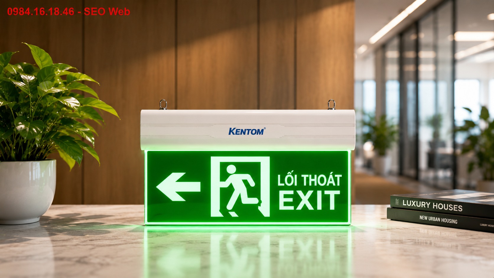 Đèn Exit Kentom bền bỉ, pin lưu điện ổn định và phù hợp nhiều công trình