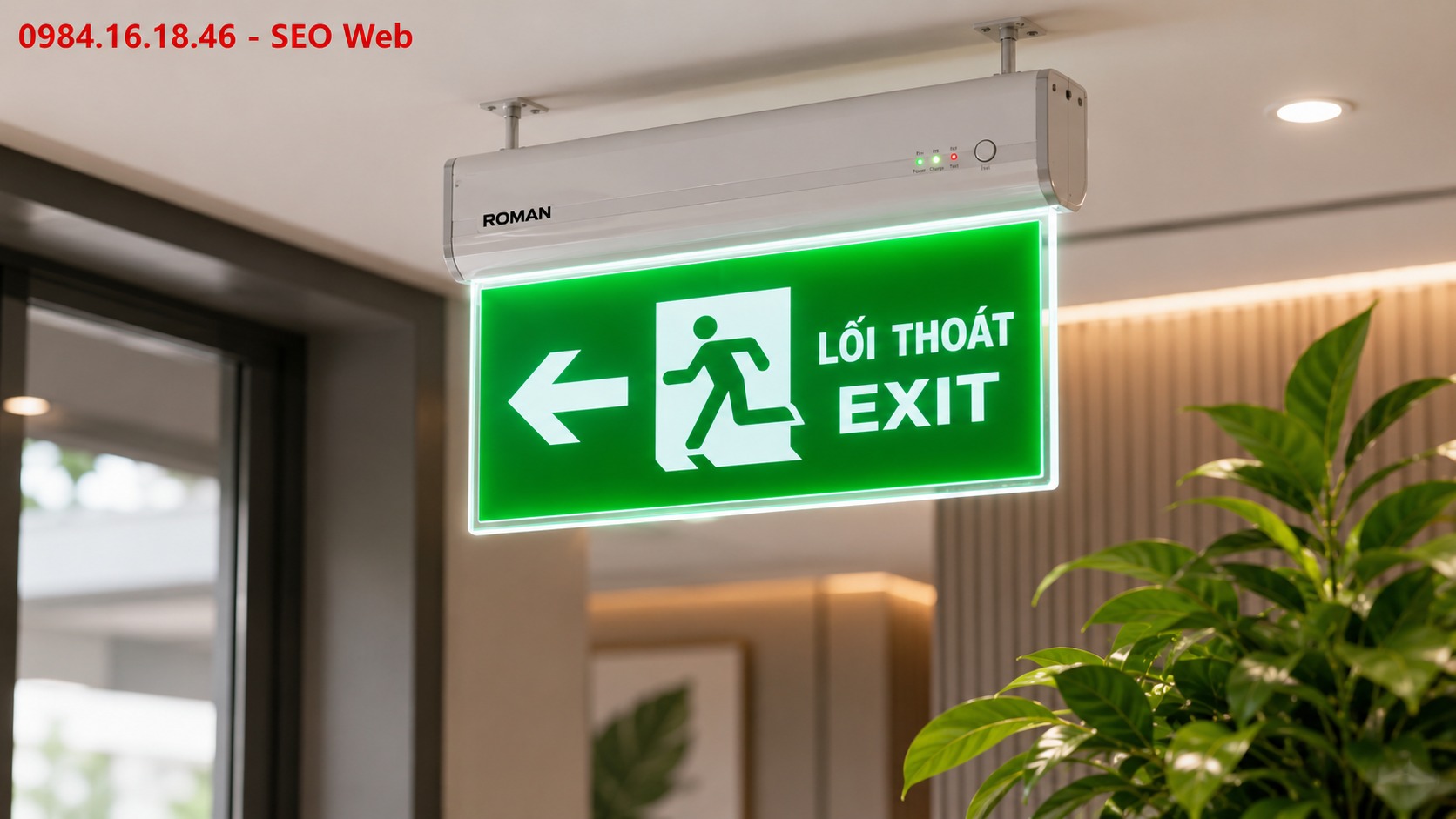 Đèn Exit Roman thiết kế sang trọng, hiển thị rõ và phù hợp không gian cao cấp