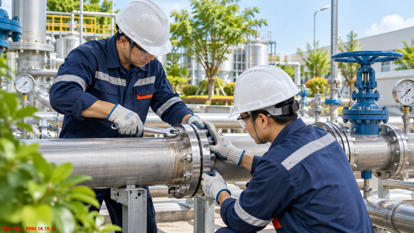 Căn chỉnh hai mặt bích lệch tâm trước khi siết bulông và vận hành đường ống