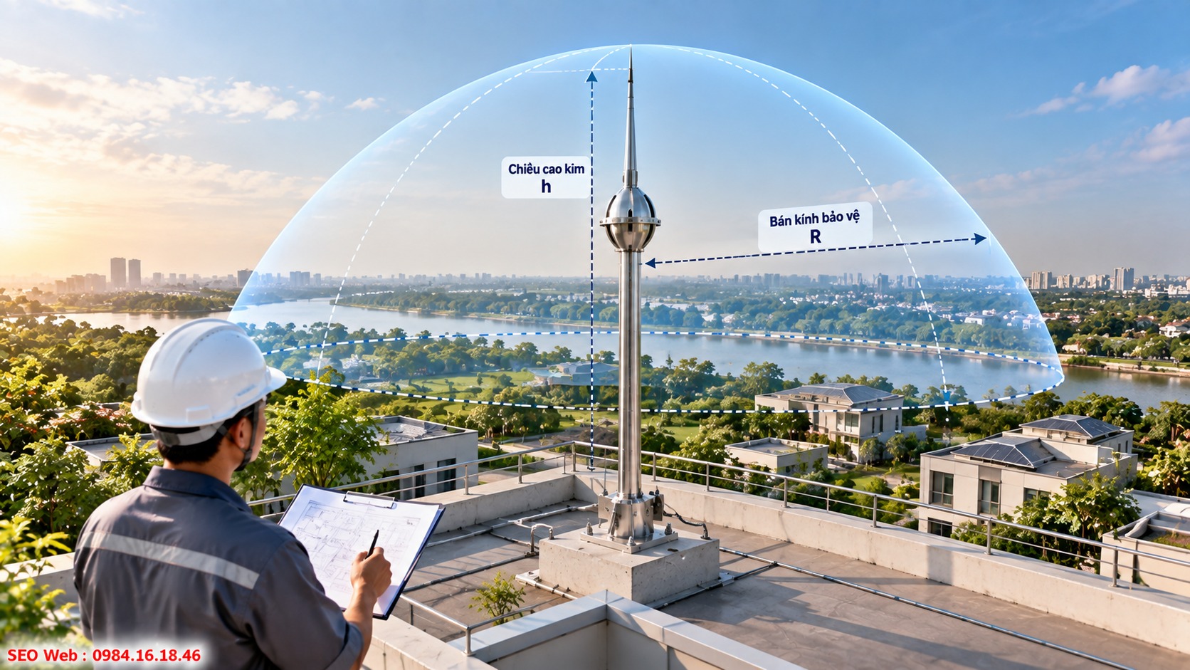 Đối chiếu vùng bảo vệ giúp lựa chọn kim đúng diện tích thực tế Bán kính phù hợp giúp hạn chế điểm mù bảo vệ trên công trình