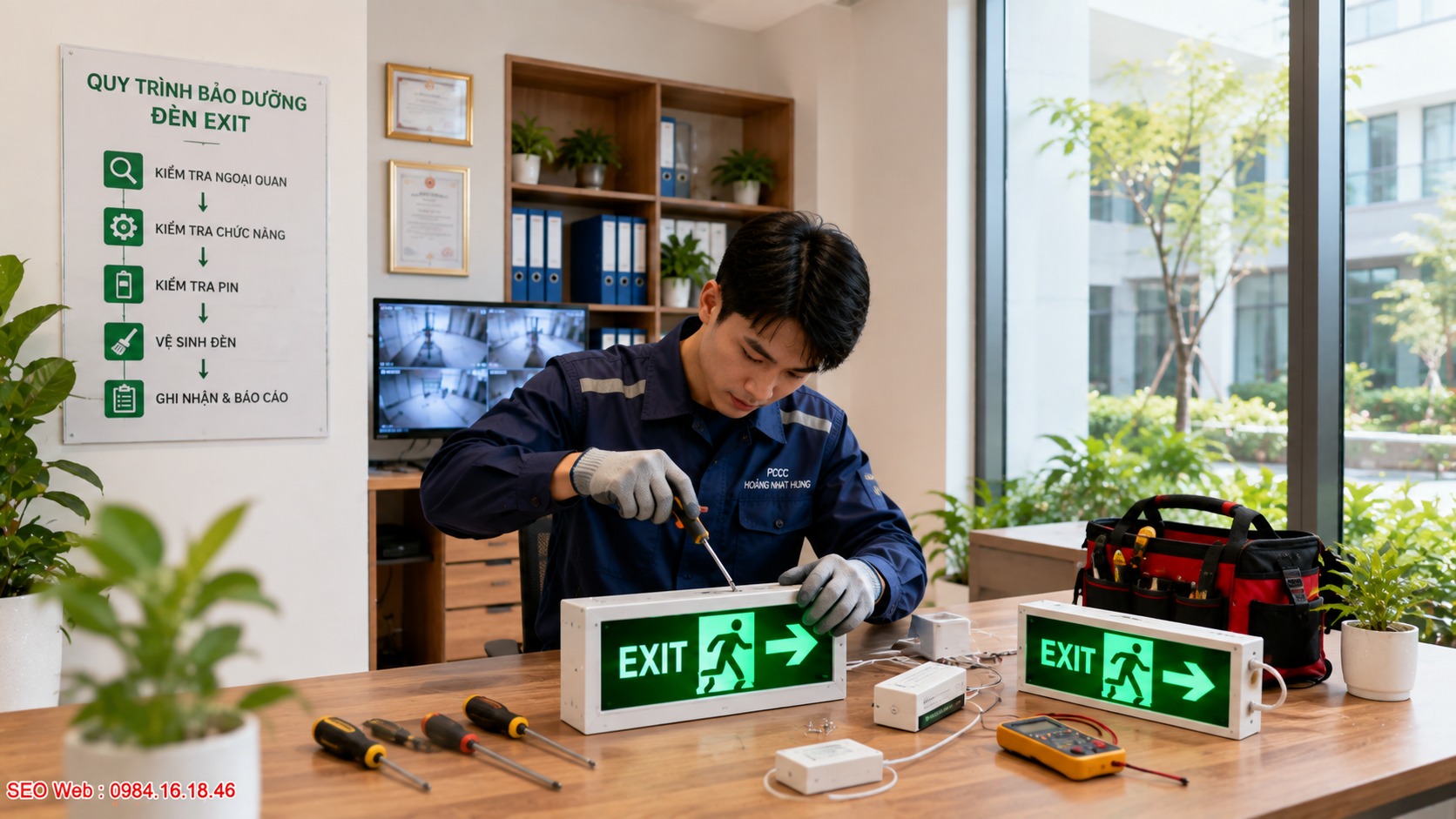 Kiểm tra và bảo dưỡng đèn Exit định kỳ giúp phát hiện sớm lỗi thiết bị