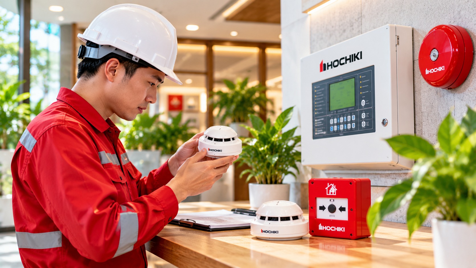 Quan sát tem nhãn giúp nhận biết thiết bị Hochiki chính hãng