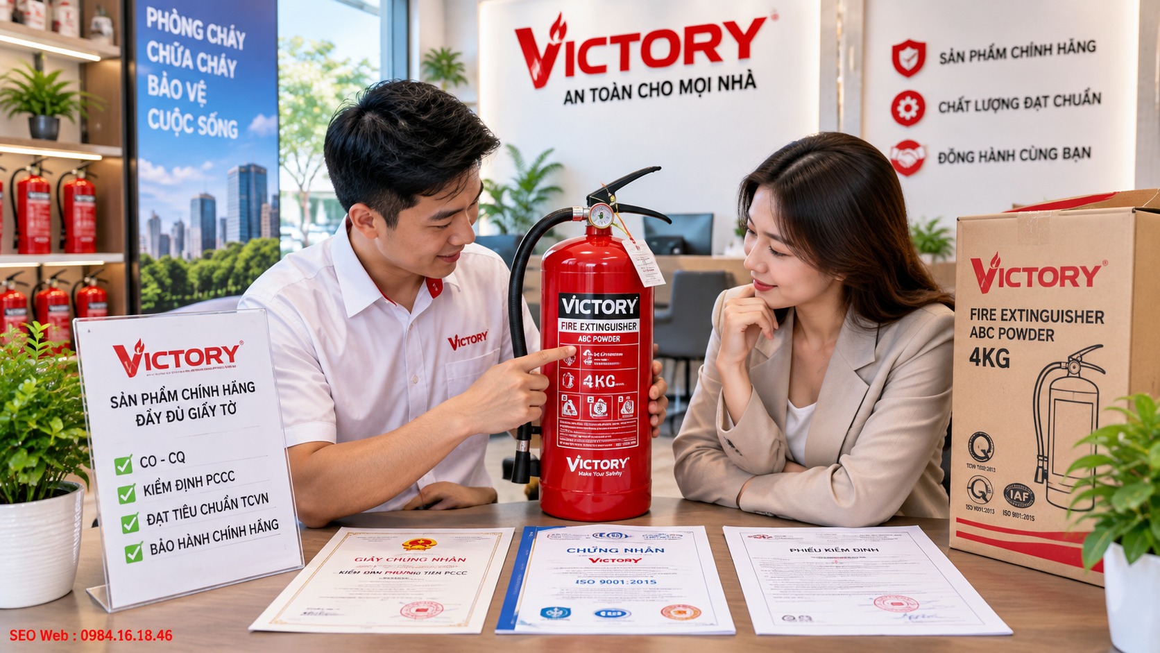 Tem nhãn và chứng nhận giúp nhận biết bình Victory đáng tin cậy