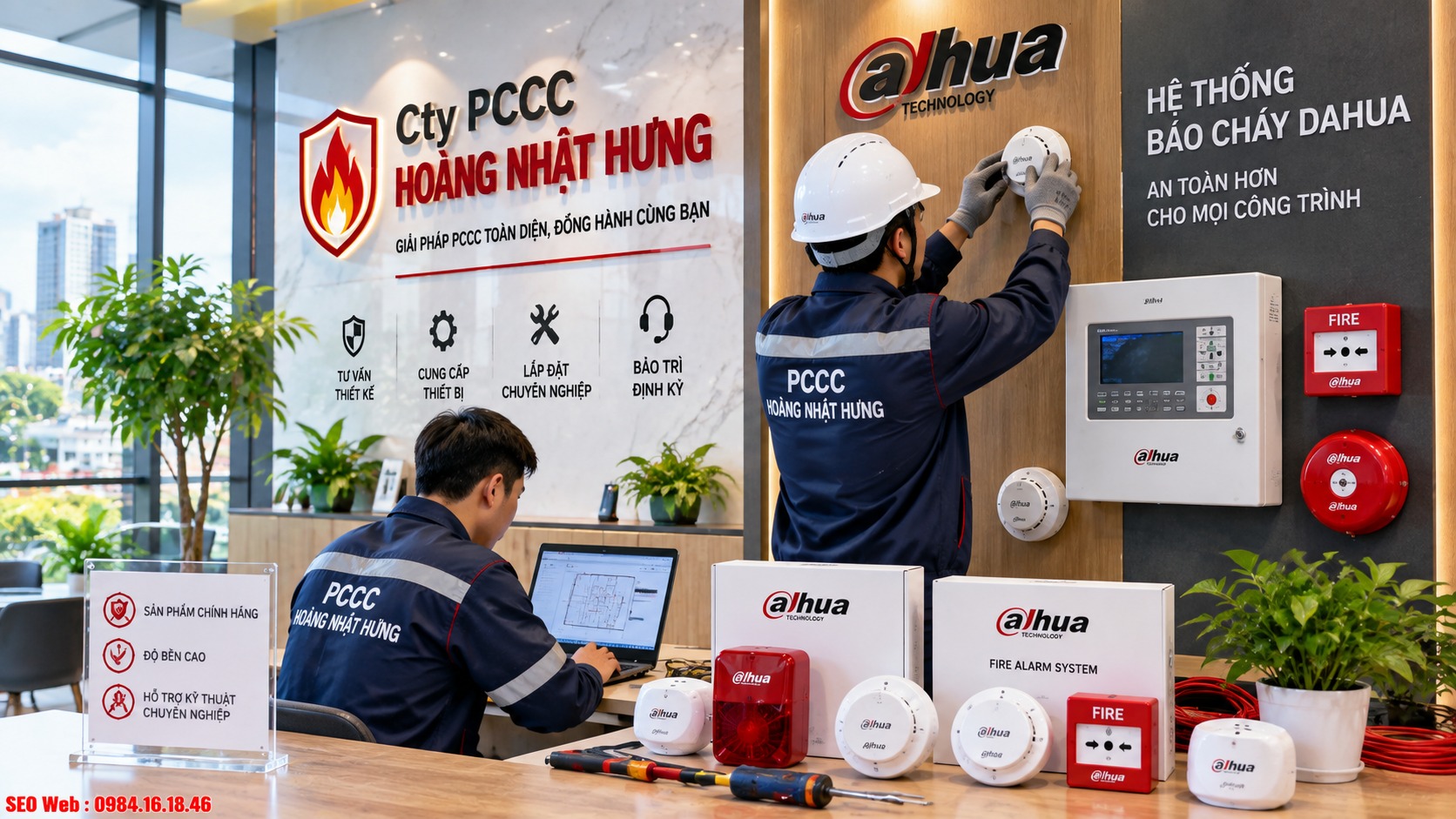 Trang bị lắp đặt báo cháy Dahua tại PCCC Hoàng Nhật Hưng