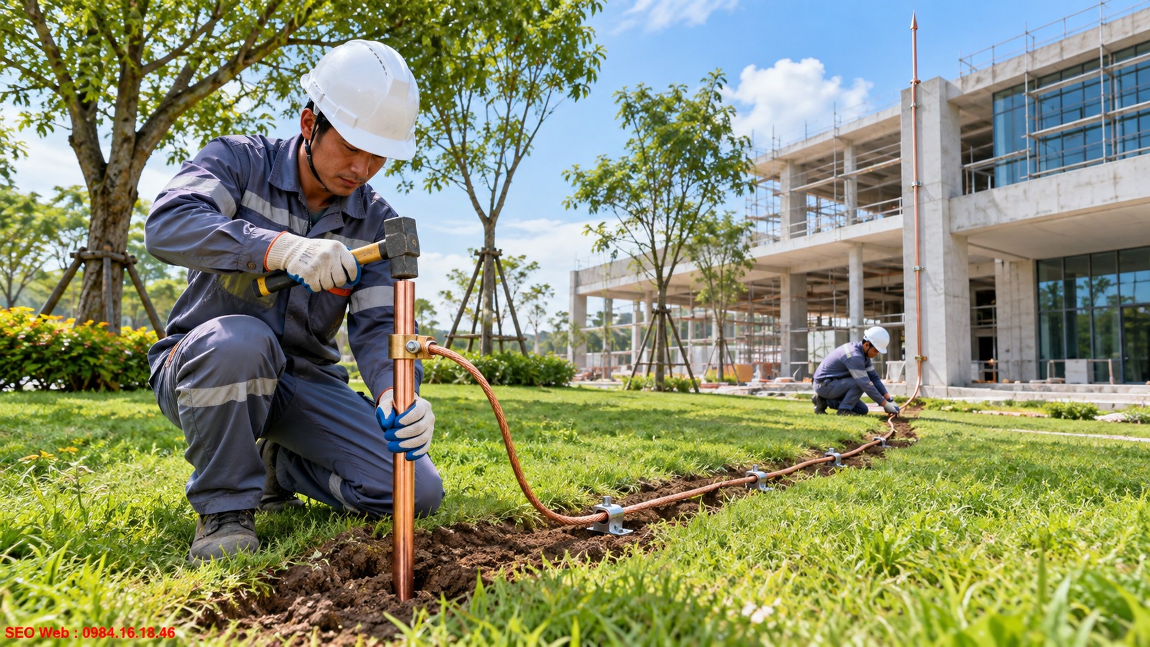 Lắp đặt cọc tiếp địa và dây dẫn sét đúng kỹ thuật cho công trình