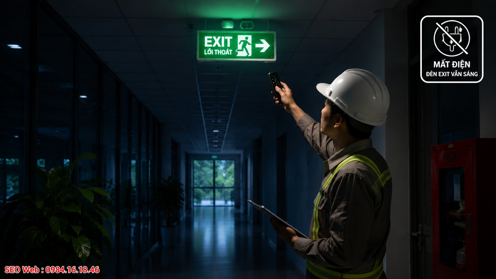 Đèn exit tự động chuyển sang nguồn pin dự phòng khi nguồn điện chính bị gián đoạn