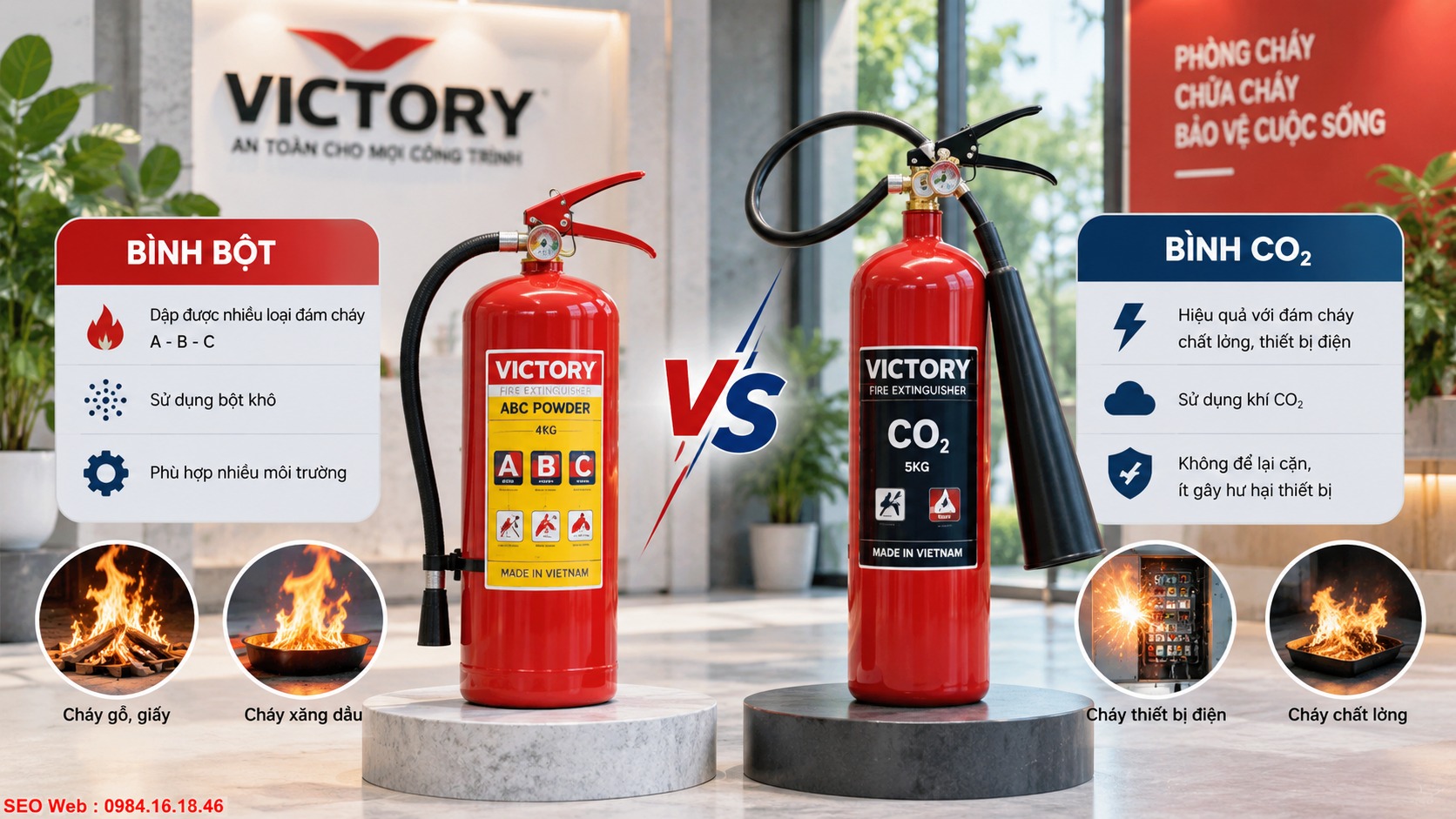 Bình bột và CO2 phù hợp những nhóm đám cháy khác nhau