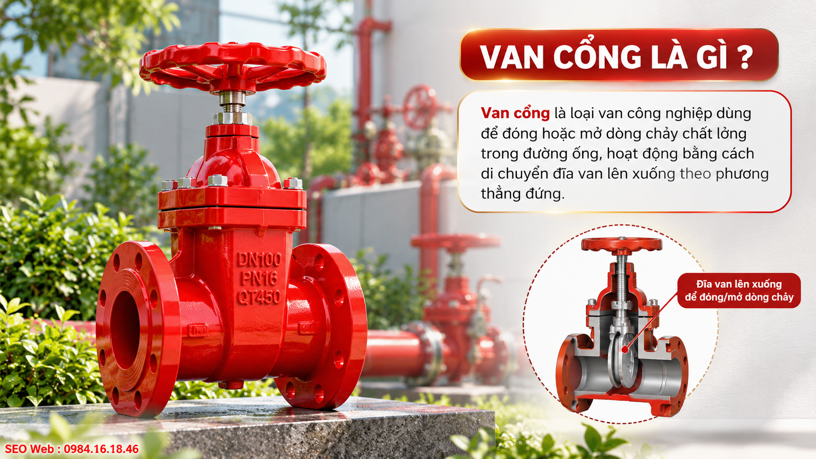 Van cổng kiểm soát dòng lưu chất ổn định trong hệ thống đường ống